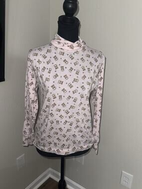 Vintage Mock Neck Top Small Pink Teddy Bear All Over Print Grandma Core S